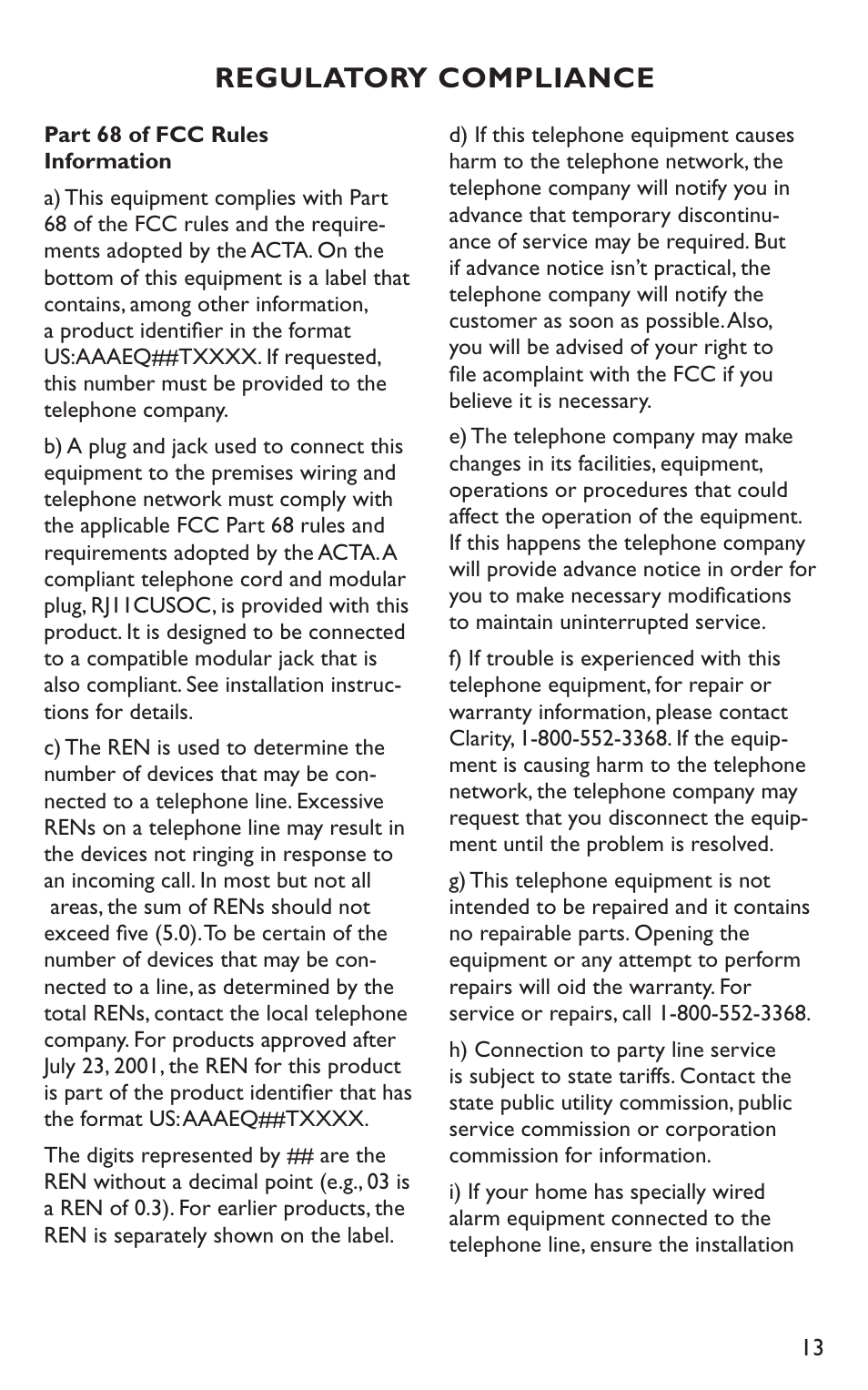 Regulatory compliance | Clarity C4230HS User Manual | Page 13 / 48