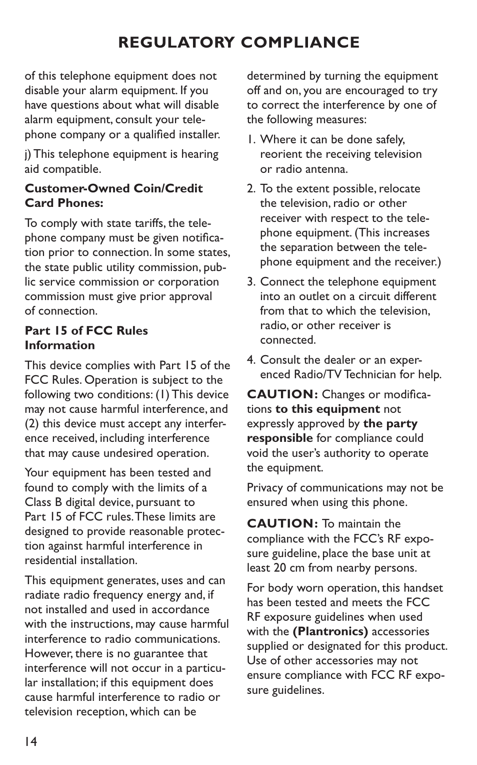 Regulatory compliance | Clarity C4230HS User Manual | Page 14 / 48