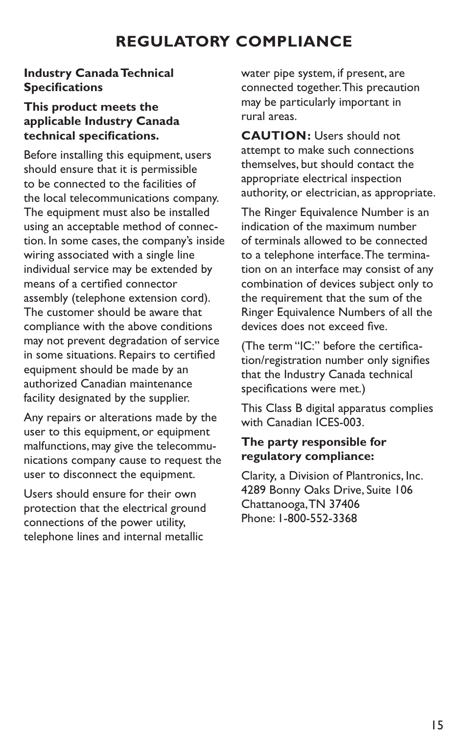 Regulatory compliance | Clarity C4230HS User Manual | Page 15 / 48