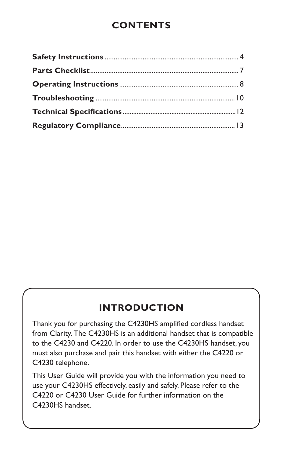 Clarity C4230HS User Manual | Page 3 / 48