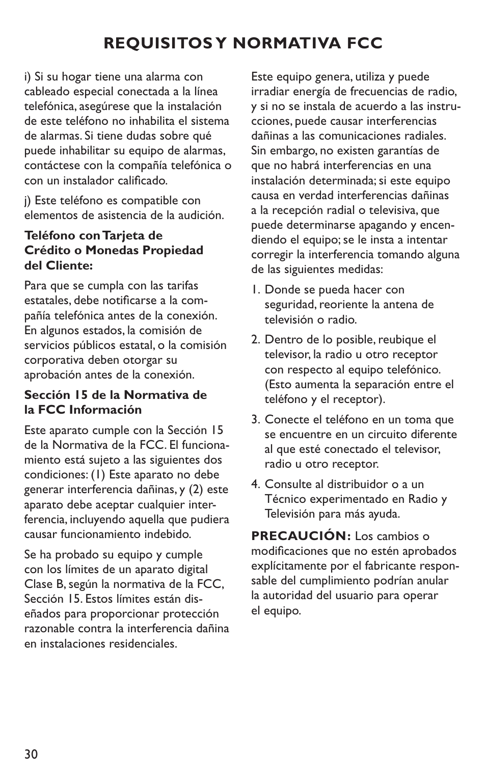 Requisitos y normativa fcc | Clarity C4230HS User Manual | Page 30 / 48