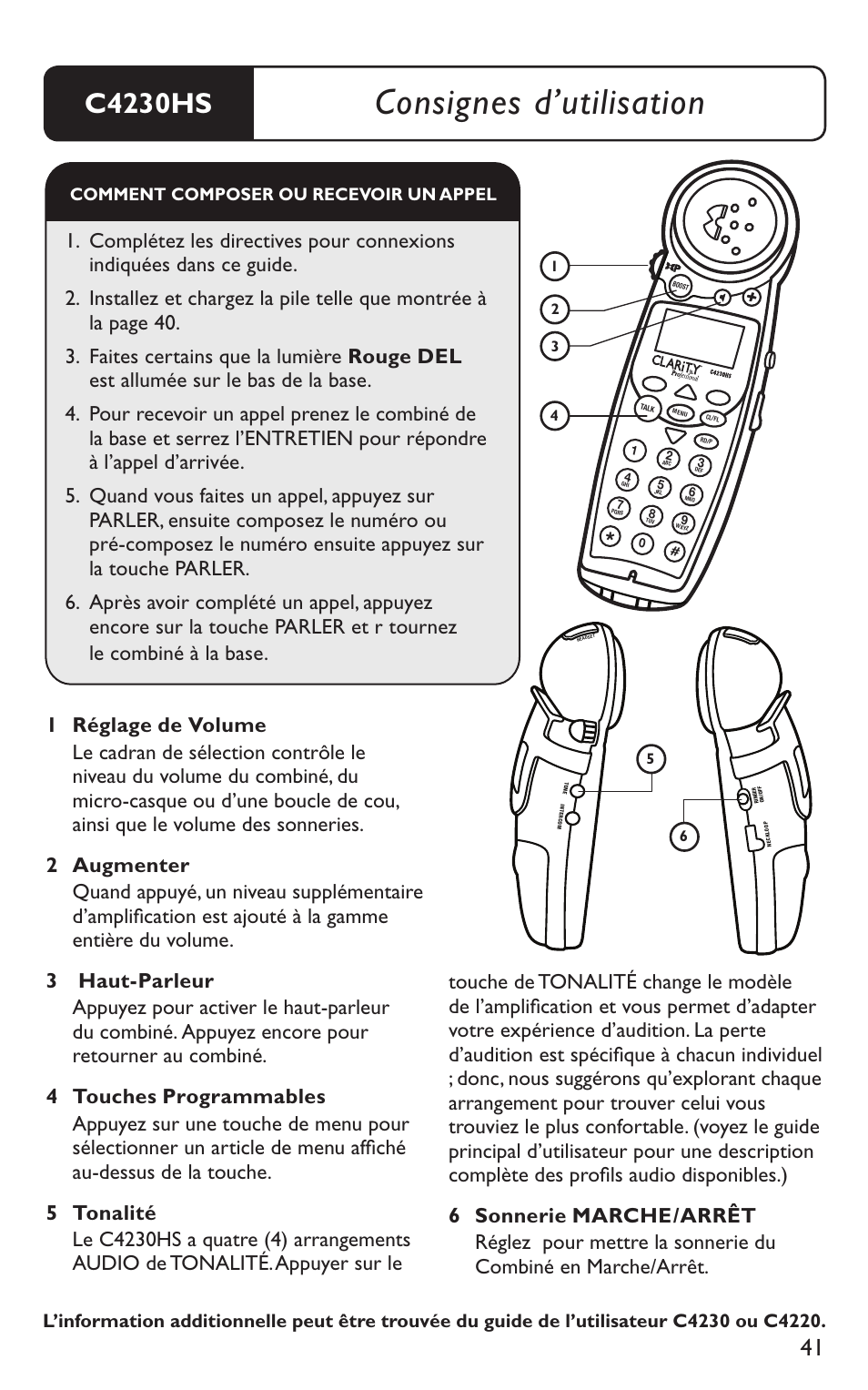 Consignes d’utilisation, C4230hs | Clarity C4230HS User Manual | Page 41 / 48