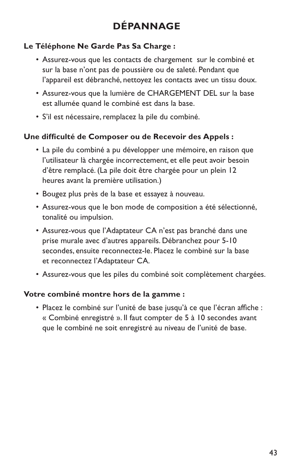 Dépannage | Clarity C4230HS User Manual | Page 43 / 48