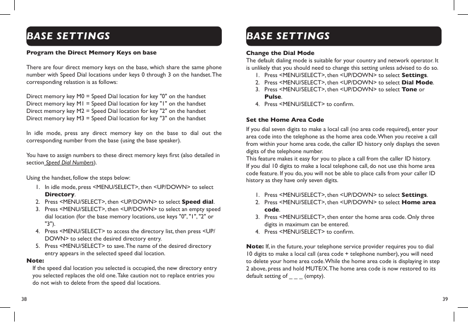 Base settings | Clarity D722 User Manual | Page 21 / 26