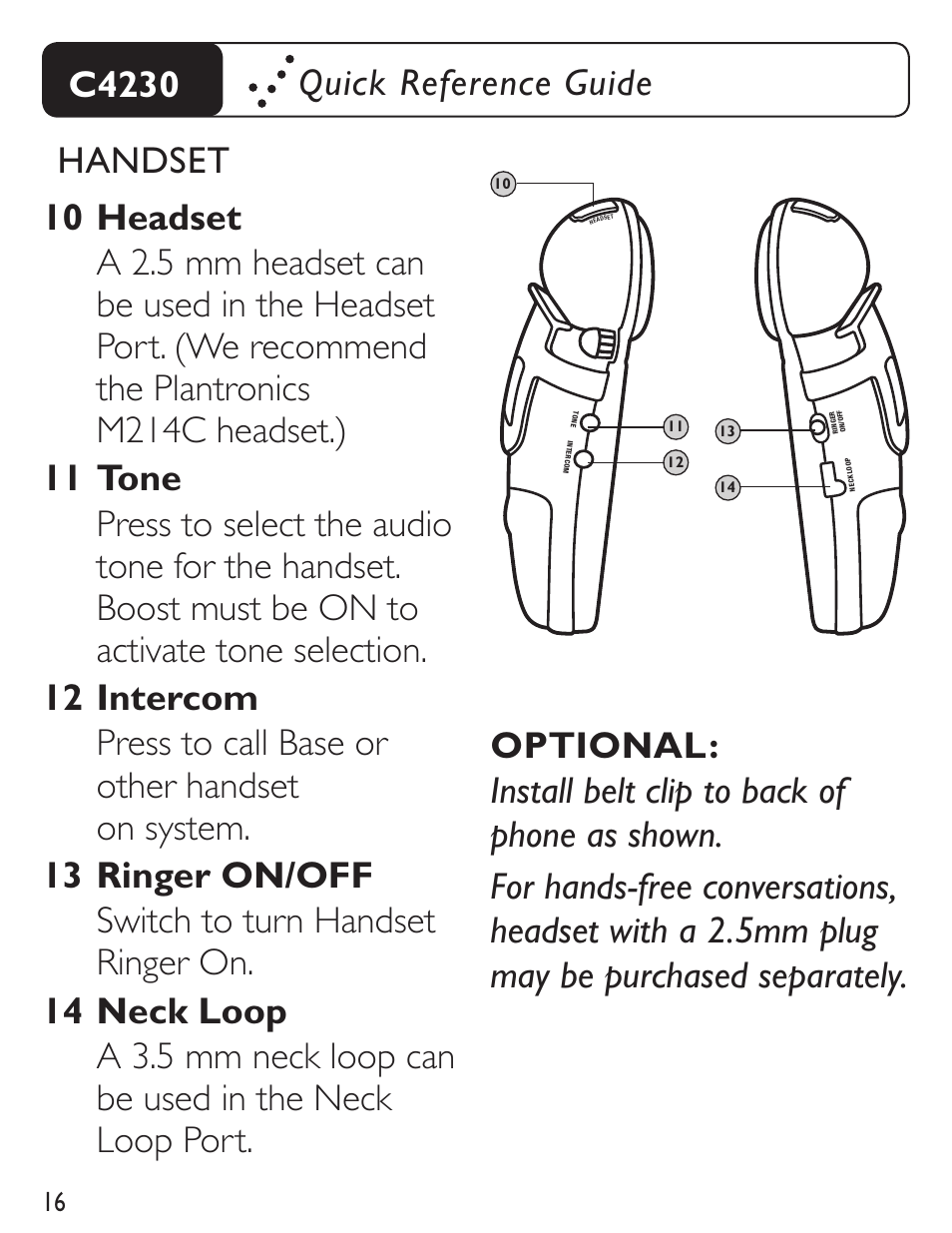 C4230 quick reference guide | Clarity C4230 User Manual | Page 16 / 65