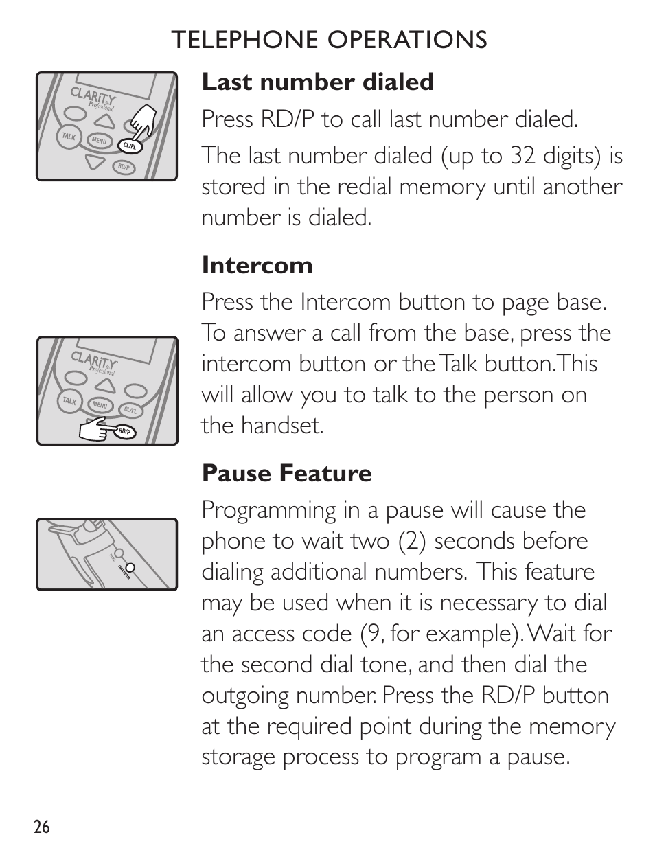 Telephone operations | Clarity C4230 User Manual | Page 26 / 65
