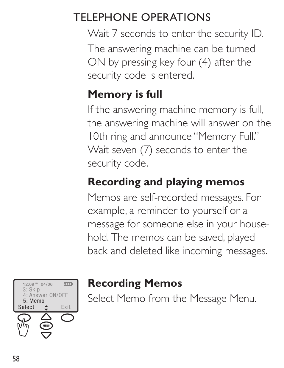Telephone operations | Clarity C4230 User Manual | Page 58 / 65