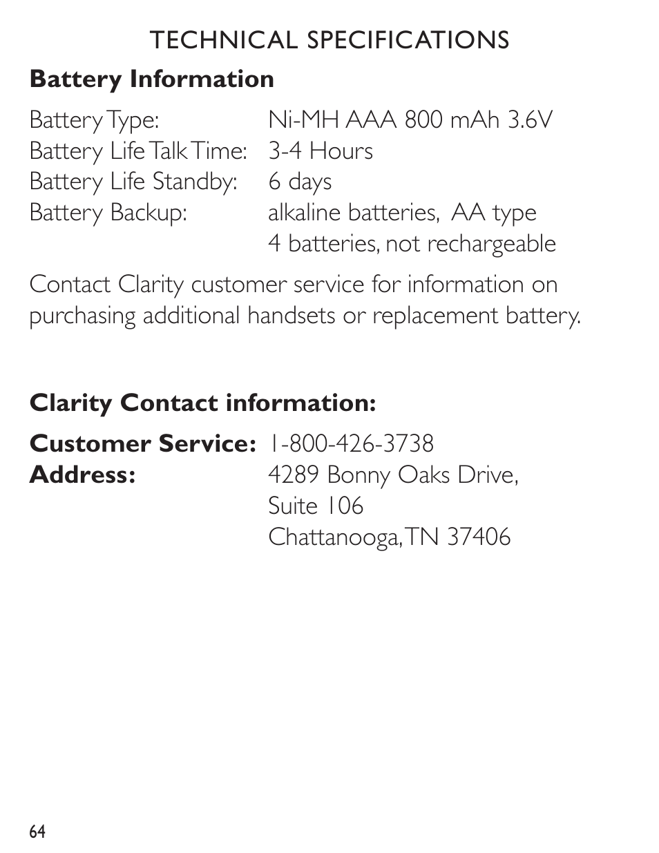 Clarity C4230 User Manual | Page 64 / 65