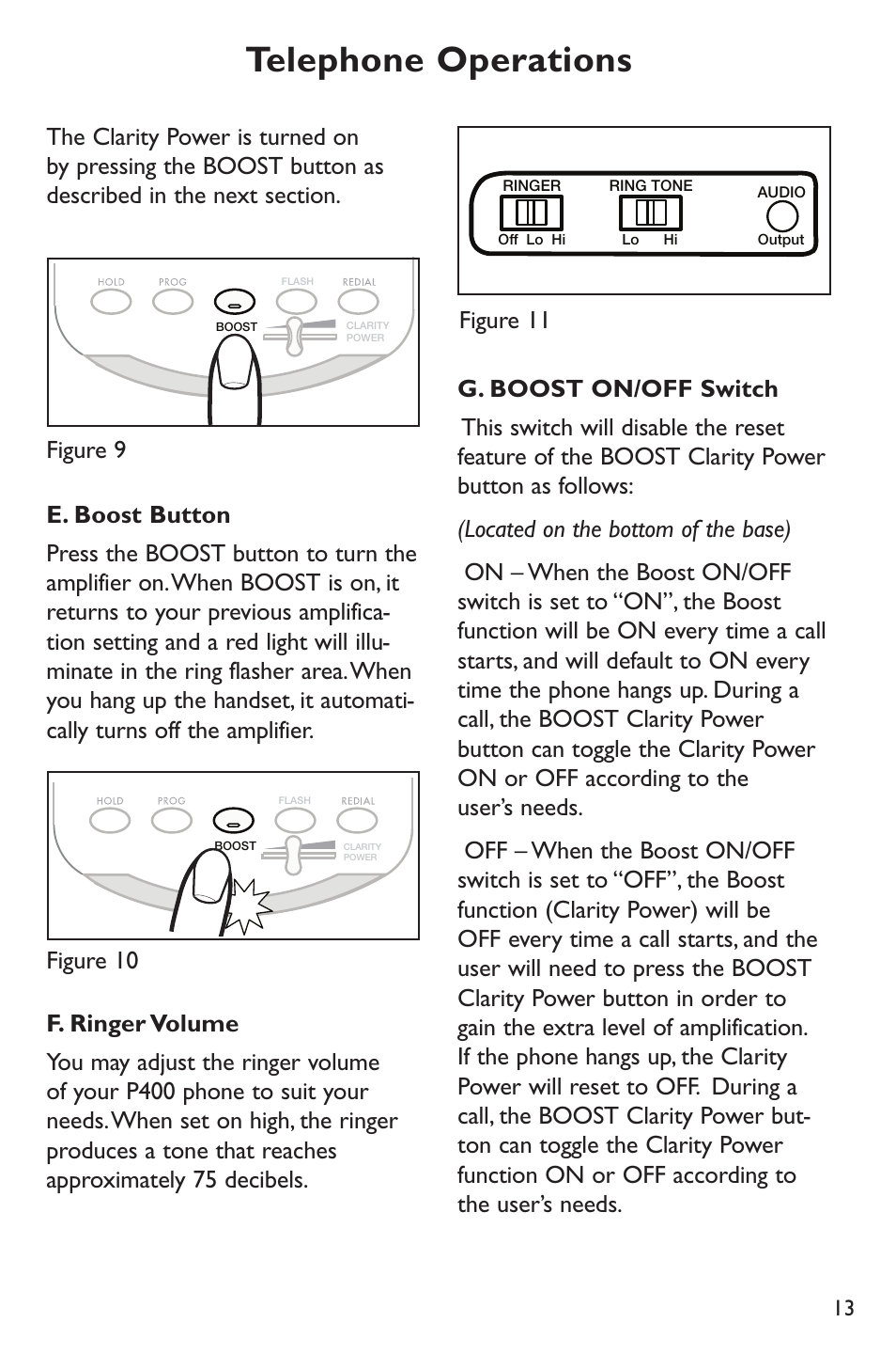 Telephone operations, Figure 9, Figure 10 | Figure 11 | Clarity POWER P400 User Manual | Page 13 / 64