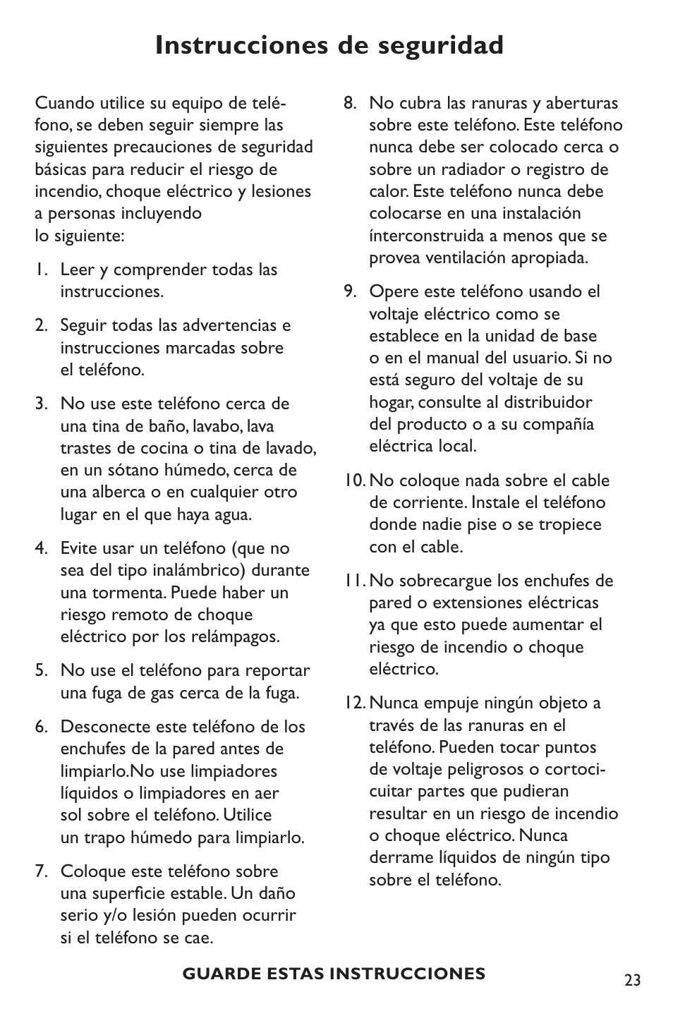 Instrucciones de seguridad | Clarity POWER P400 User Manual | Page 23 / 64