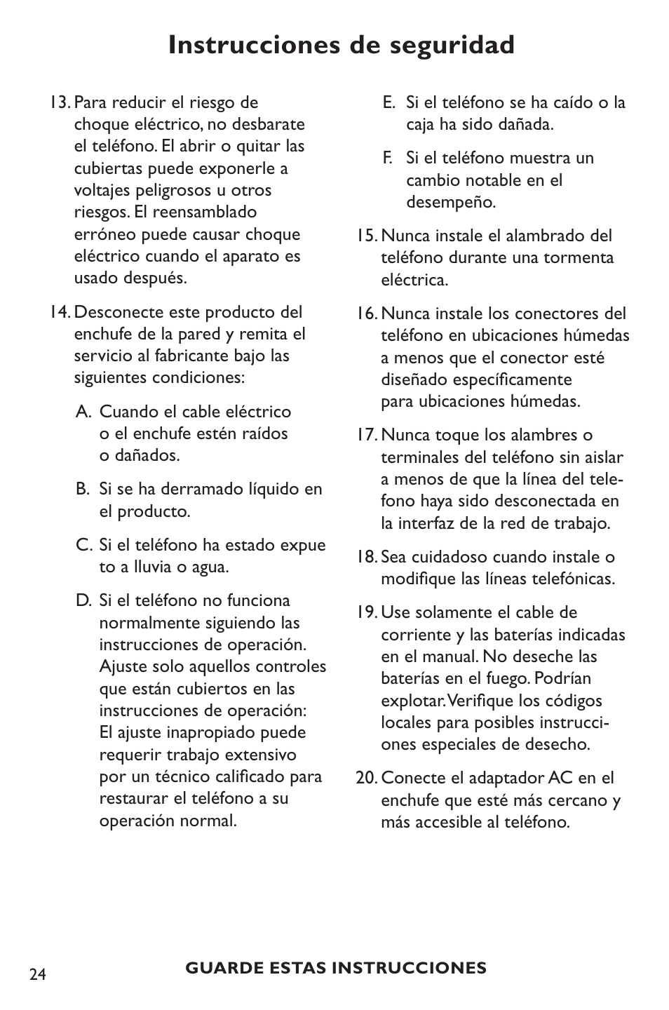 Instrucciones de seguridad | Clarity POWER P400 User Manual | Page 24 / 64