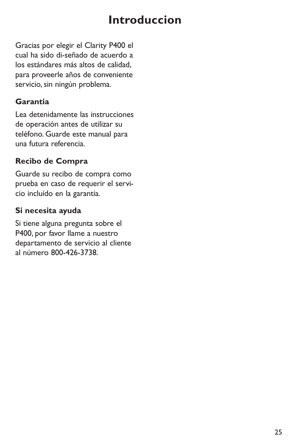 Introduccion | Clarity POWER P400 User Manual | Page 25 / 64