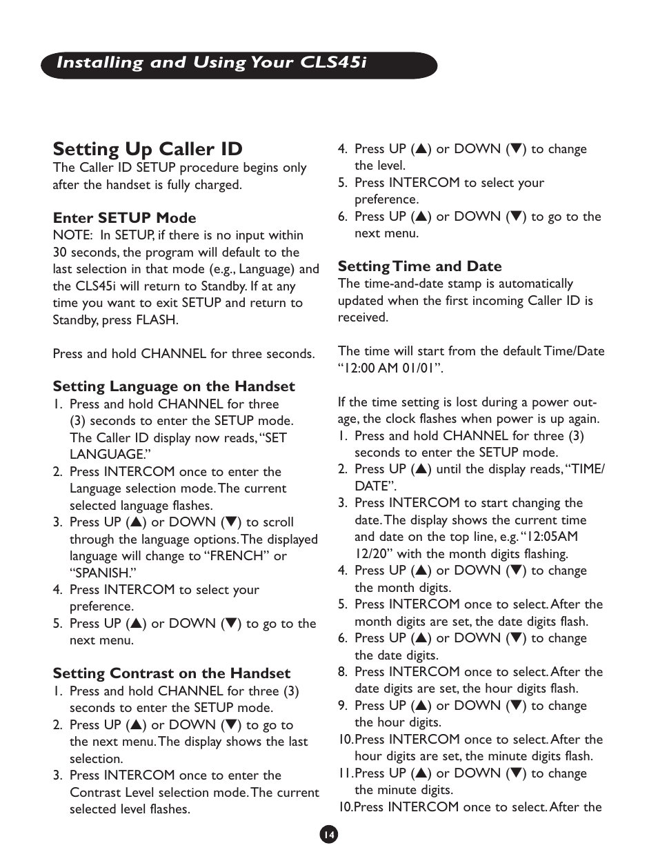 Setting up caller id, Installing and using your cls45i | Clarity CLS 45i User Manual | Page 18 / 108