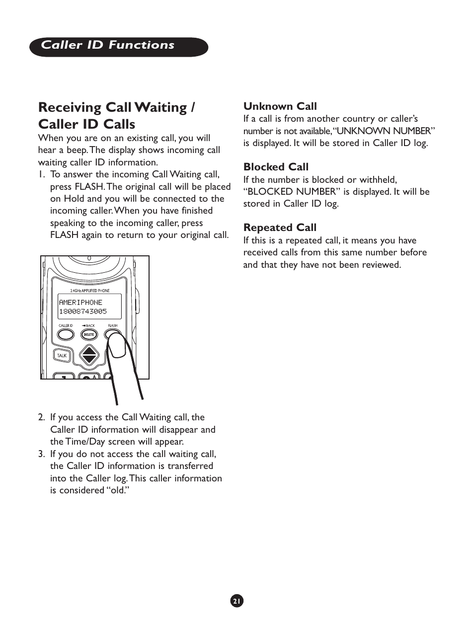 Receiving call waiting / caller id calls | Clarity CLS 45i User Manual | Page 25 / 108