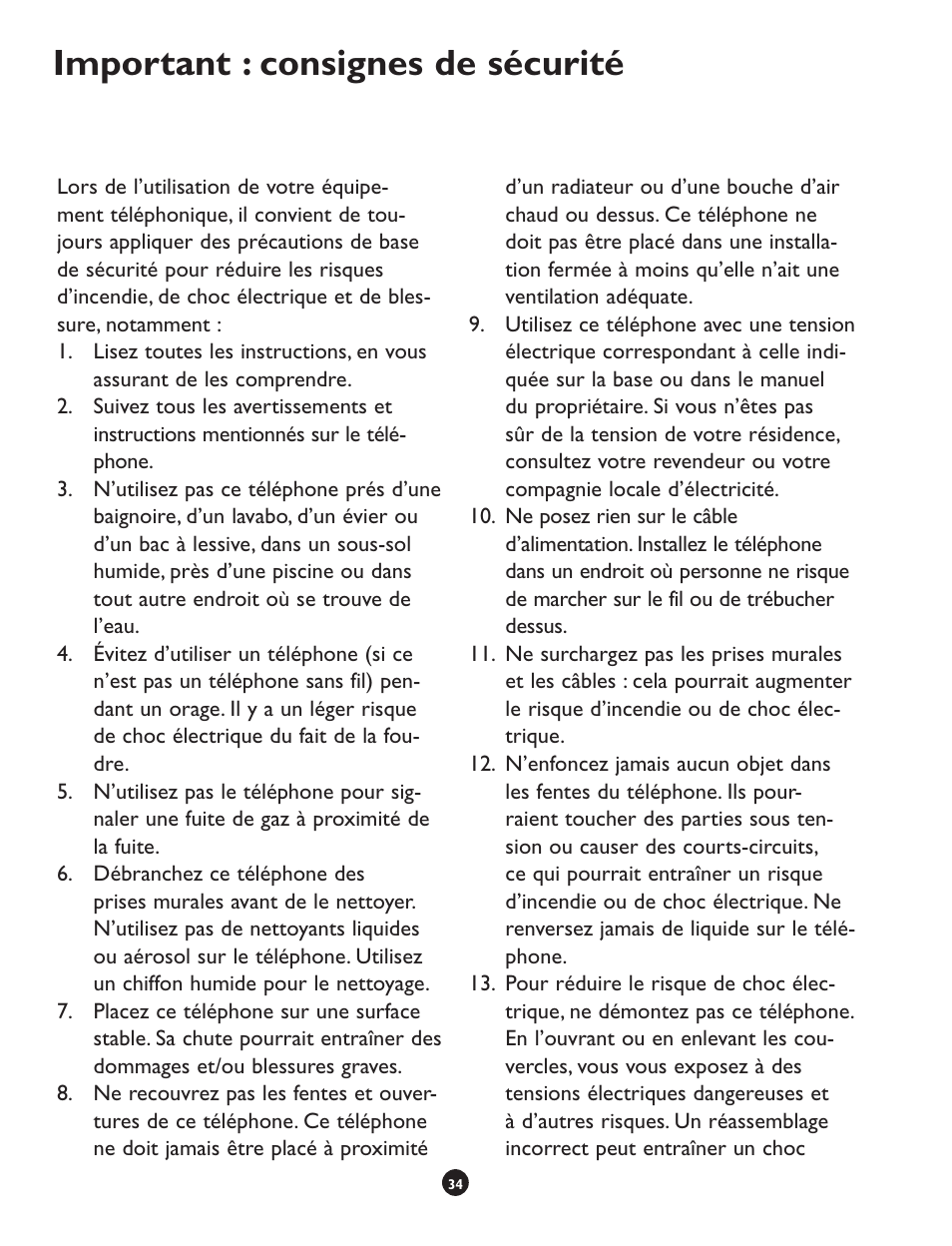 Important : consignes de sécurité | Clarity CLS 45i User Manual | Page 38 / 108