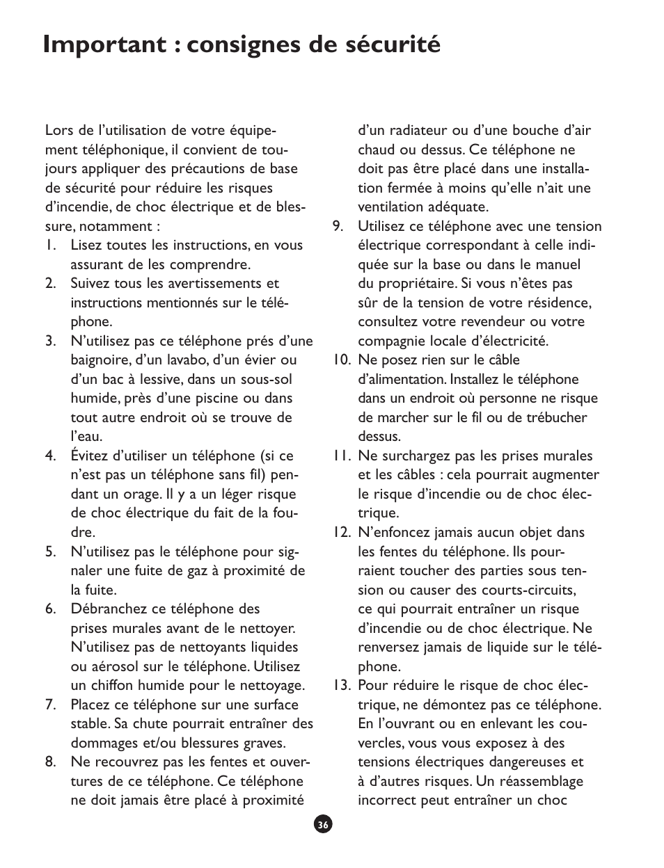 Important : consignes de sécurité | Clarity CLS 45i User Manual | Page 40 / 108