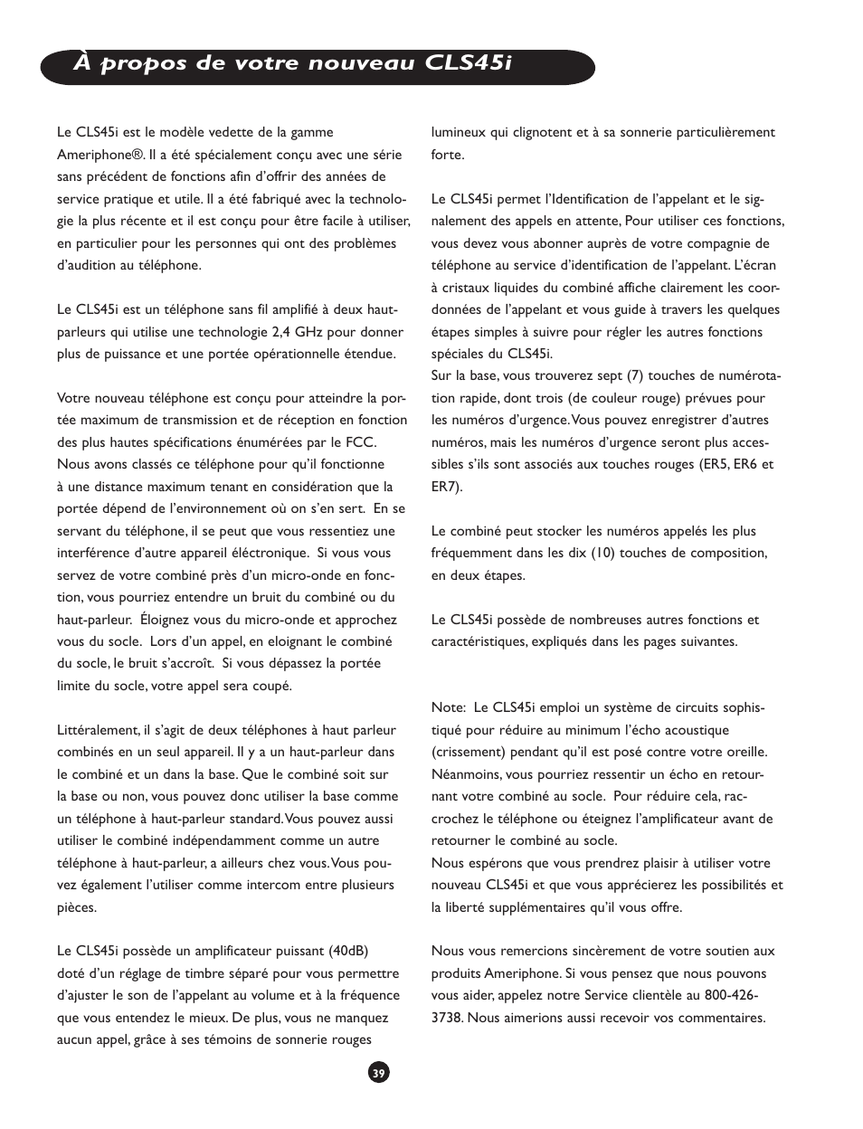 À propos de votre nouveau cls45i | Clarity CLS 45i User Manual | Page 43 / 108