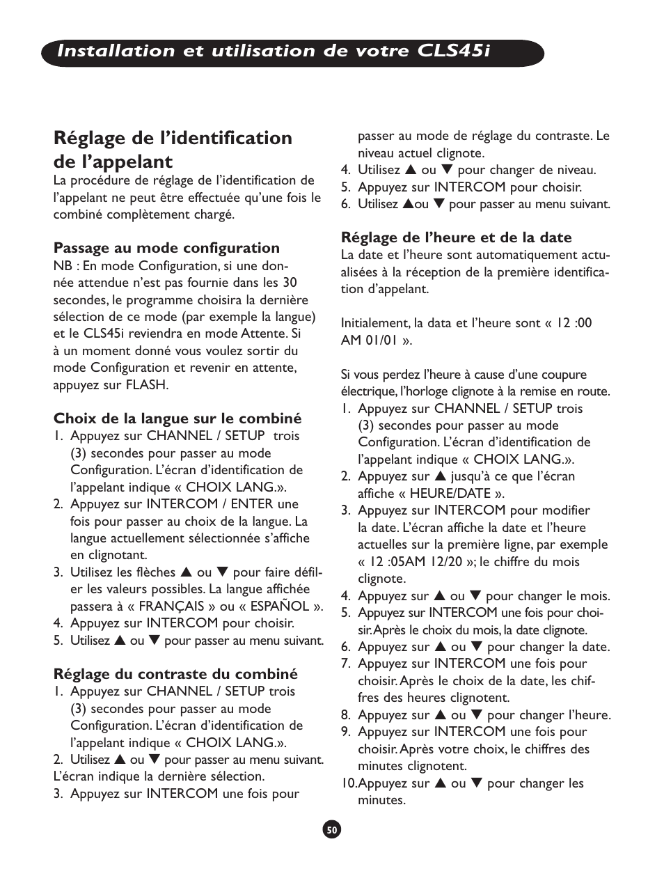 Réglage de l’identification de l’appelant, Installation et utilisation de votre cls45i | Clarity CLS 45i User Manual | Page 54 / 108