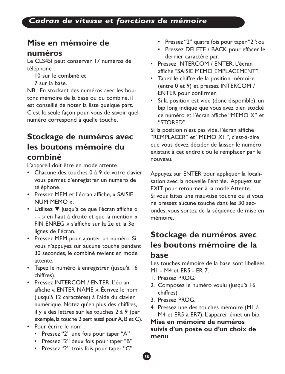 Mise en mémoire de numéros | Clarity CLS 45i User Manual | Page 62 / 108