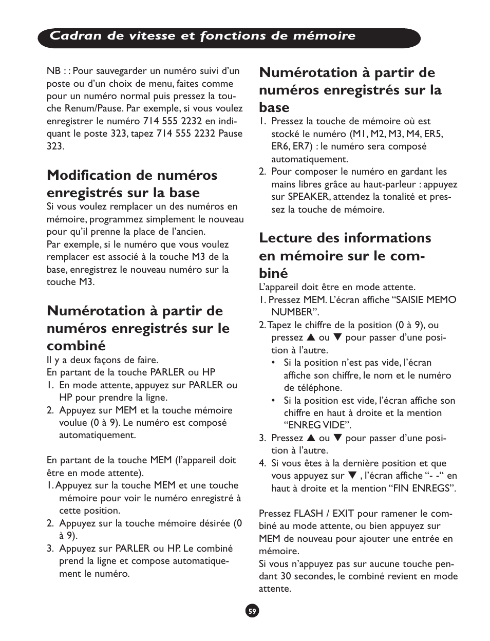 Modification de numéros enregistrés sur la base | Clarity CLS 45i User Manual | Page 63 / 108