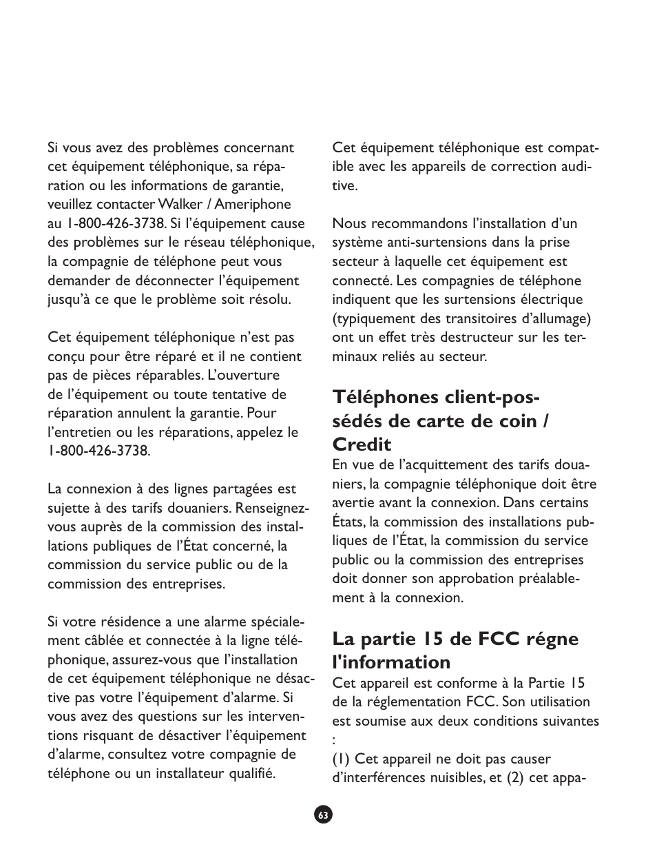 La partie 15 de fcc régne l'information | Clarity CLS 45i User Manual | Page 67 / 108