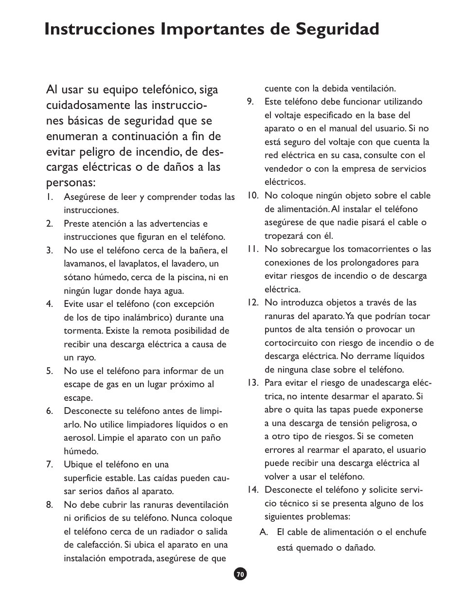 Instrucciones importantes de seguridad | Clarity CLS 45i User Manual | Page 74 / 108