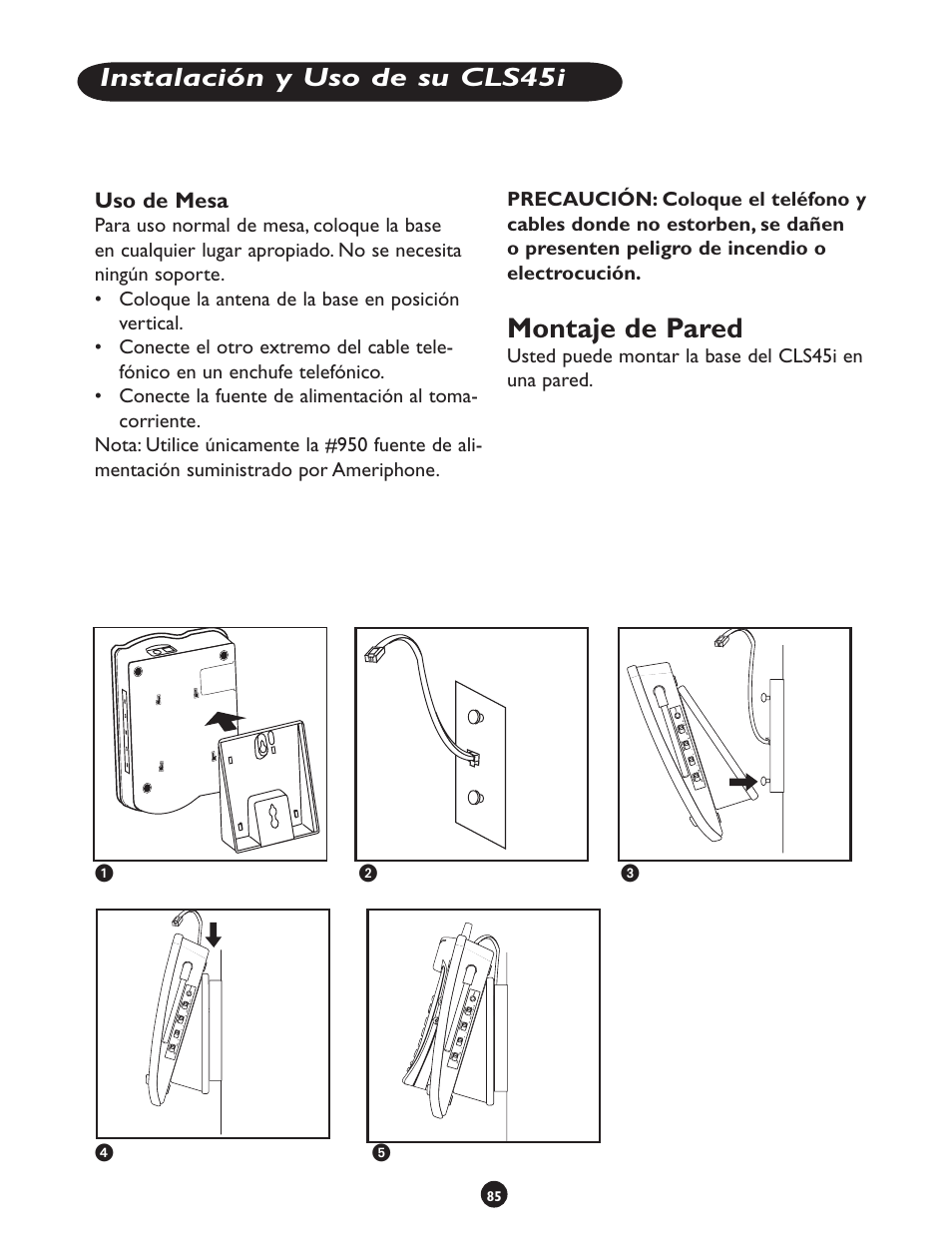 Montaje de pared, Instalación y uso de su cls45i | Clarity CLS 45i User Manual | Page 89 / 108
