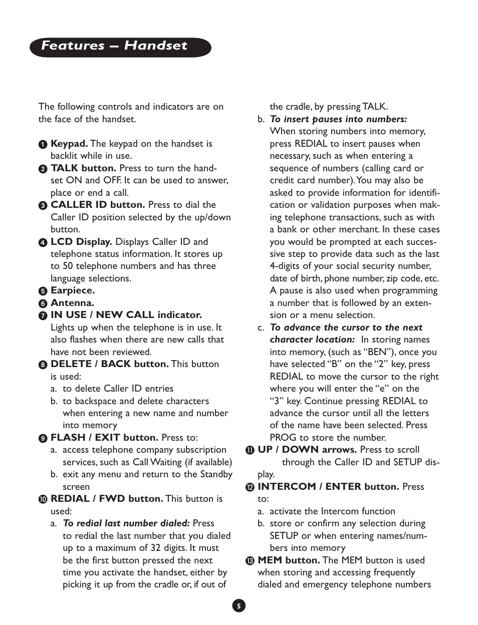 Features – handset | Clarity CLS 45i User Manual | Page 9 / 108