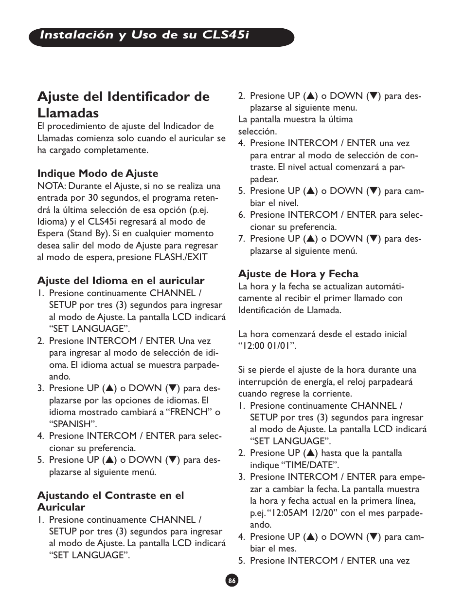 Ajuste del identificador de llamadas, Instalación y uso de su cls45i | Clarity CLS 45i User Manual | Page 90 / 108