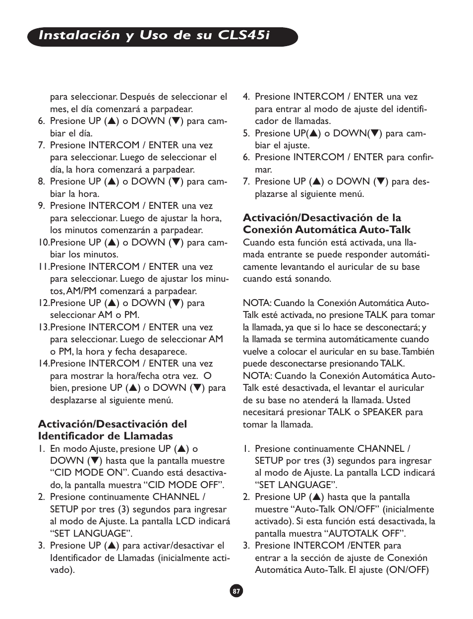 Instalación y uso de su cls45i | Clarity CLS 45i User Manual | Page 91 / 108