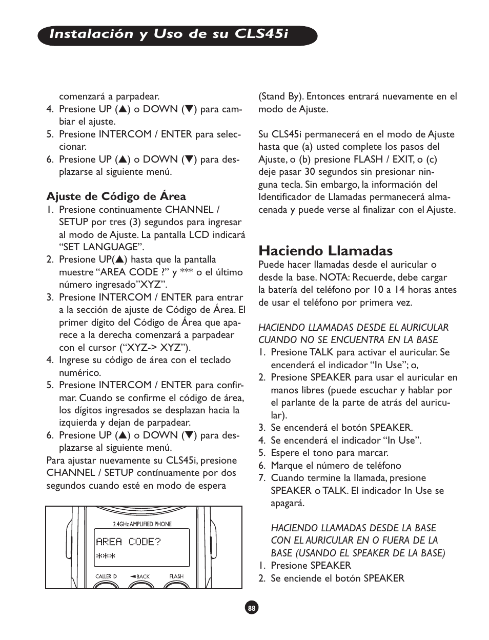 Haciendo llamadas, Instalación y uso de su cls45i | Clarity CLS 45i User Manual | Page 92 / 108
