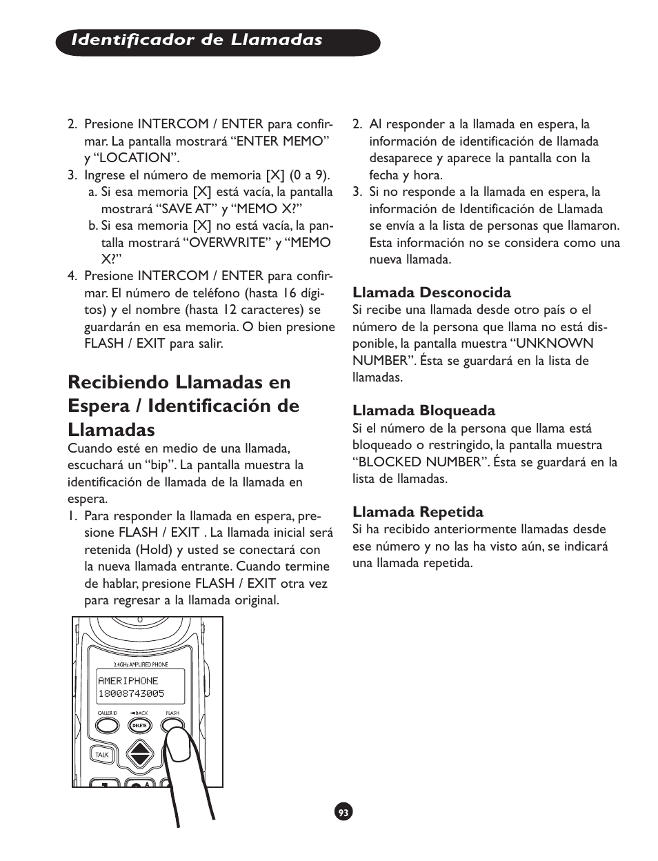 Identificador de llamadas | Clarity CLS 45i User Manual | Page 97 / 108