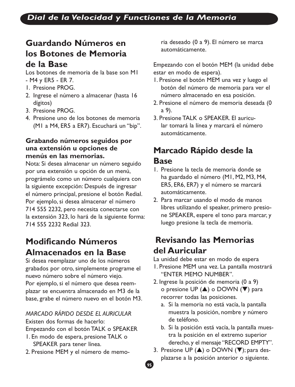 Modificando números almacenados en la base, Marcado rápido desde la base | Clarity CLS 45i User Manual | Page 99 / 108