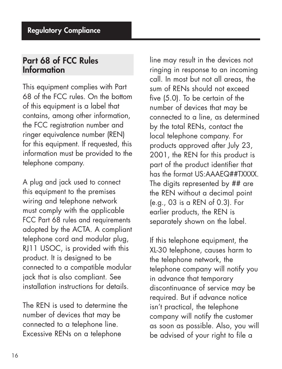 Part 68 of fcc rules information | Clarity XL-25S User Manual | Page 19 / 27