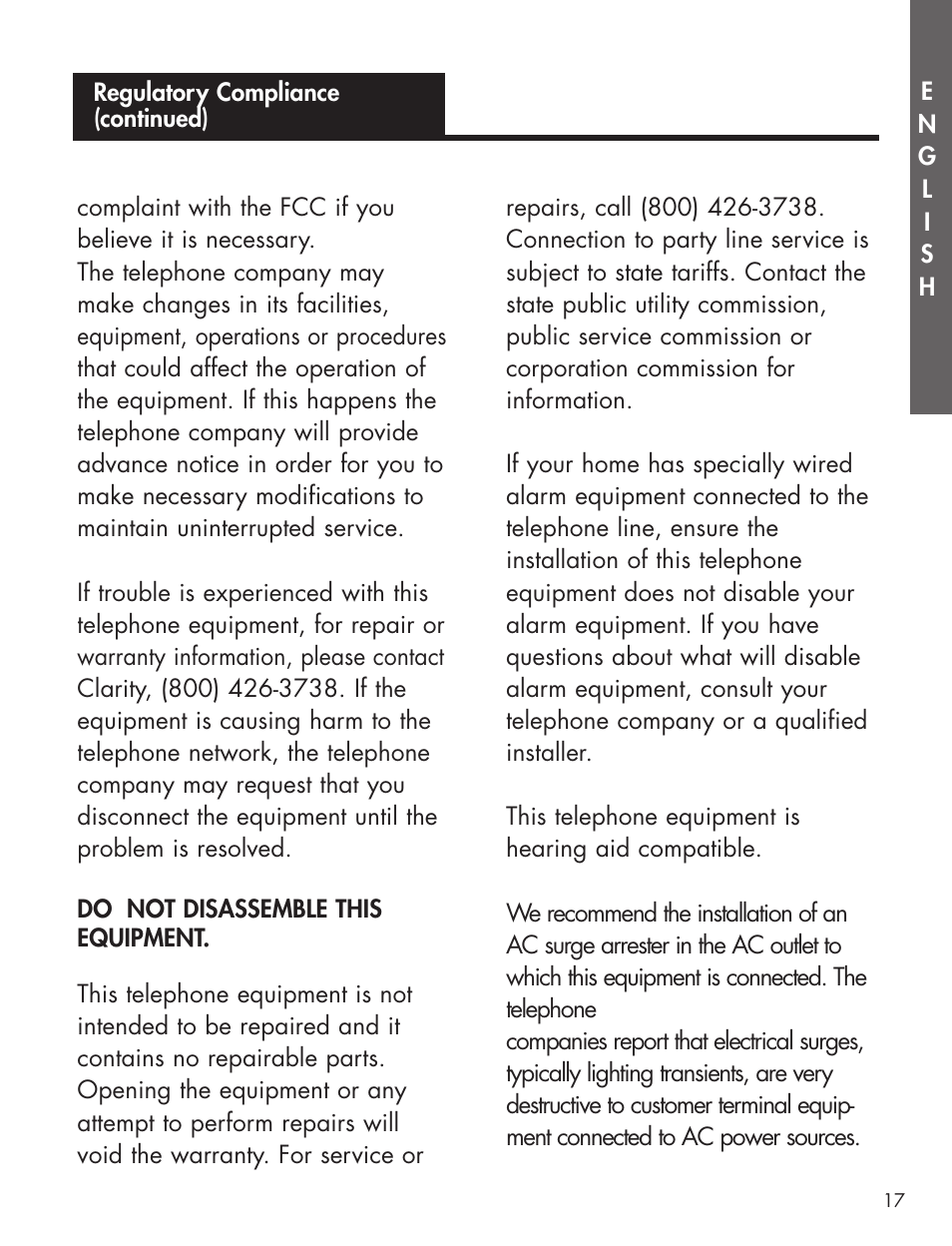 Clarity XL-25S User Manual | Page 20 / 27