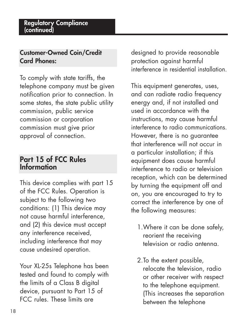 Part 15 of fcc rules information | Clarity XL-25S User Manual | Page 21 / 27