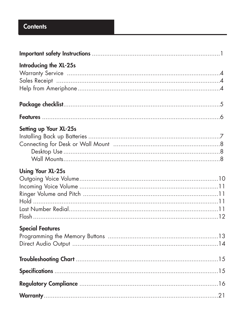 Clarity XL-25S User Manual | Page 3 / 27