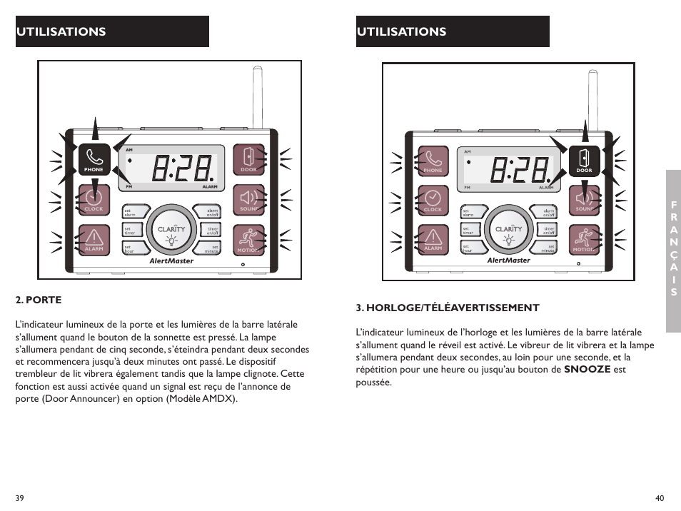 Utilisations | Clarity ALERTMASTER AL10 User Manual | Page 21 / 45