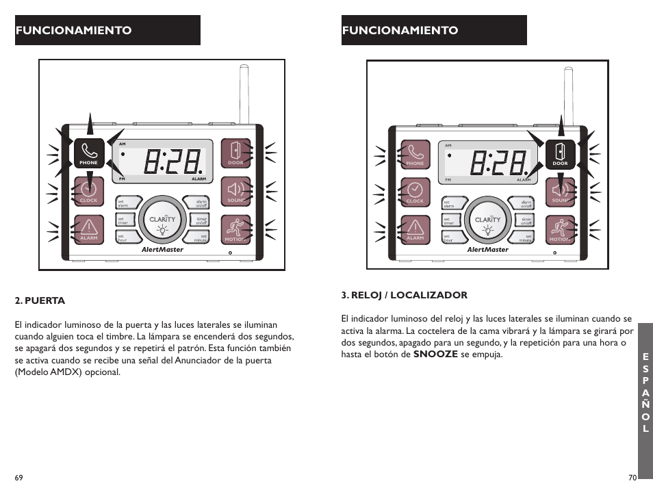 Funcionamiento | Clarity ALERTMASTER AL10 User Manual | Page 36 / 45