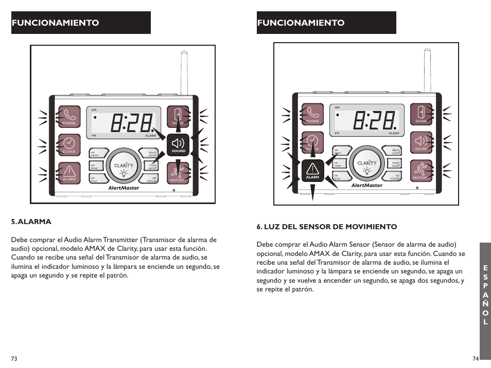 Funcionamiento | Clarity ALERTMASTER AL10 User Manual | Page 38 / 45