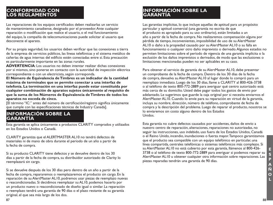 Clarity ALERTMASTER AL10 User Manual | Page 45 / 45