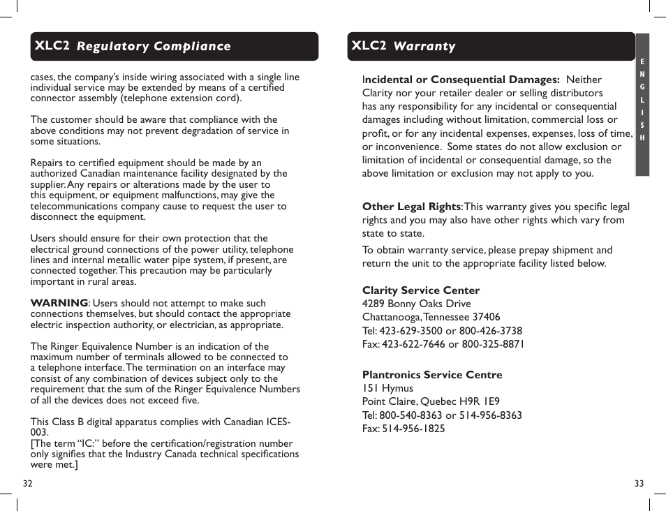 Clarity Professional XLC2 User Manual | Page 18 / 61