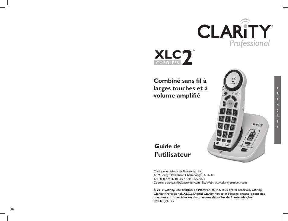 L’utilisateur, Guide de | Clarity Professional XLC2 User Manual | Page 20 / 61