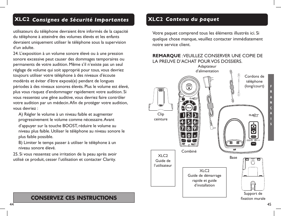 Contenu du paquet xlc2 | Clarity Professional XLC2 User Manual | Page 24 / 61