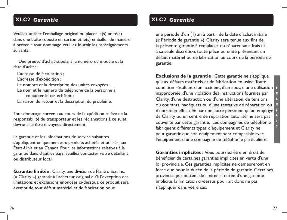 Clarity Professional XLC2 User Manual | Page 40 / 61