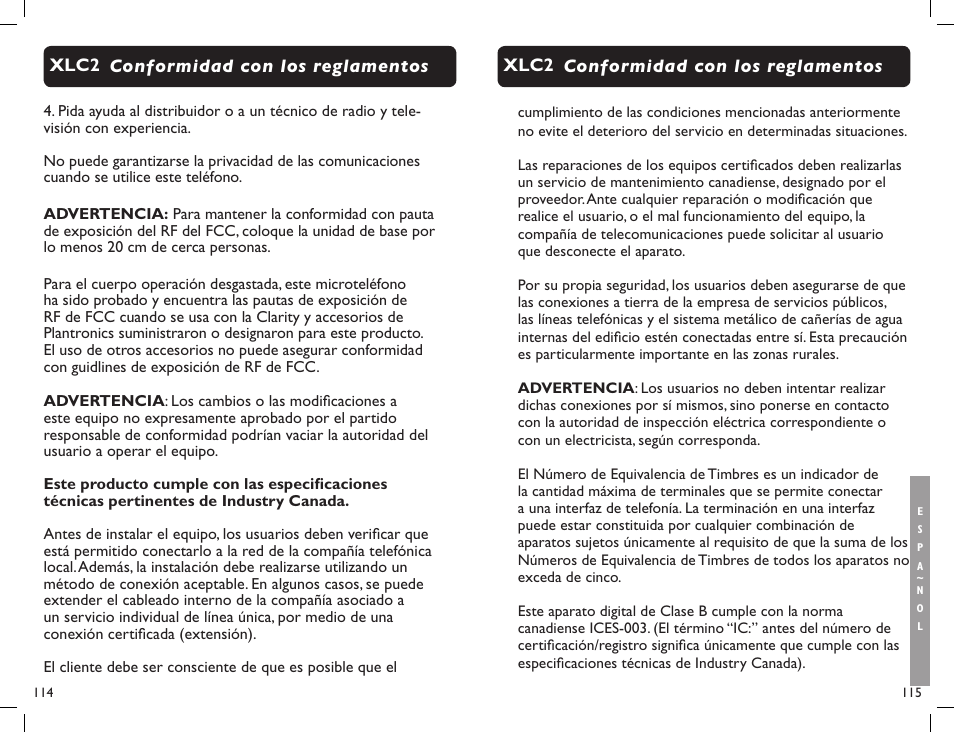 Clarity Professional XLC2 User Manual | Page 59 / 61