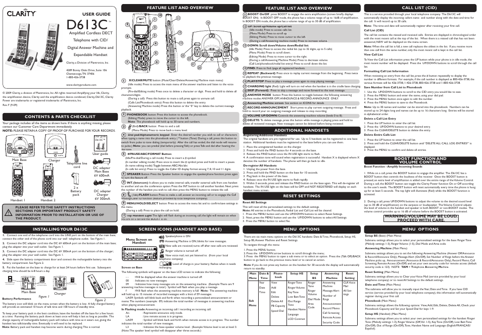 Clarity D613C User Manual | 2 pages