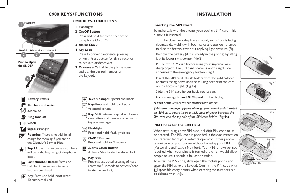 C900 keys / functions, Installation | Clarity C900 User Manual | Page 8 / 51