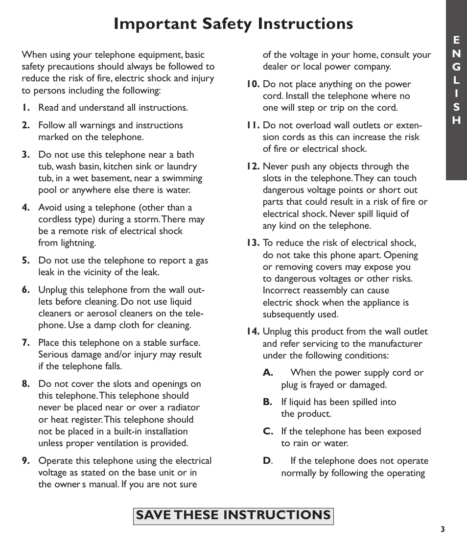 Important safety instructions, Save these instructions | Clarity C600 User Manual | Page 3 / 32