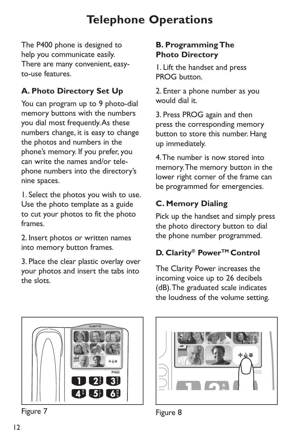 Telephone operations, Power, Figure 8 | Clarity p400 User Manual | Page 12 / 64